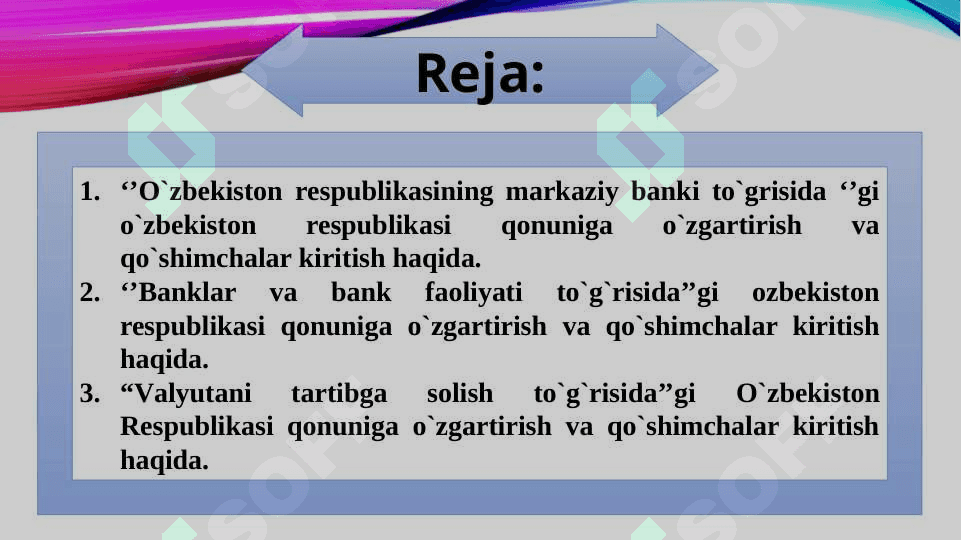 2019-yilda O`zbekiston ‘’Bank tizimi’’ ga oid qabul qilingan qonunlar va ularning amaliy ahamiyati 2
