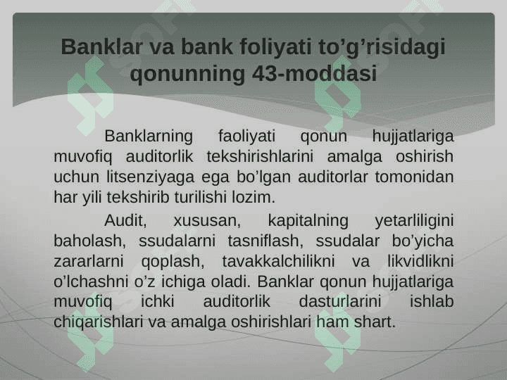 Bank auditining tashkil qilinishi va turlari 3