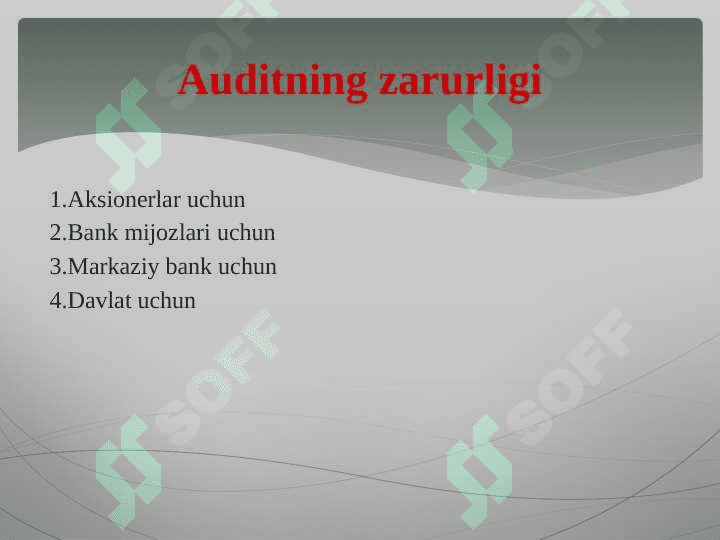 Bank auditining tashkil qilinishi va turlari 5