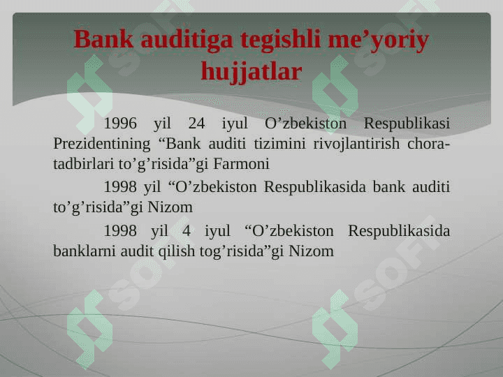 Bank auditining tashkil qilinishi va turlari 7