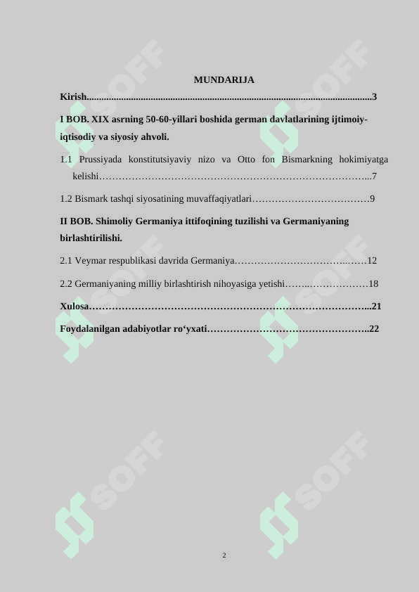 GERMANIYANING YAGONA IMPERIYAGA BIRLASHTIRILISHI 2
