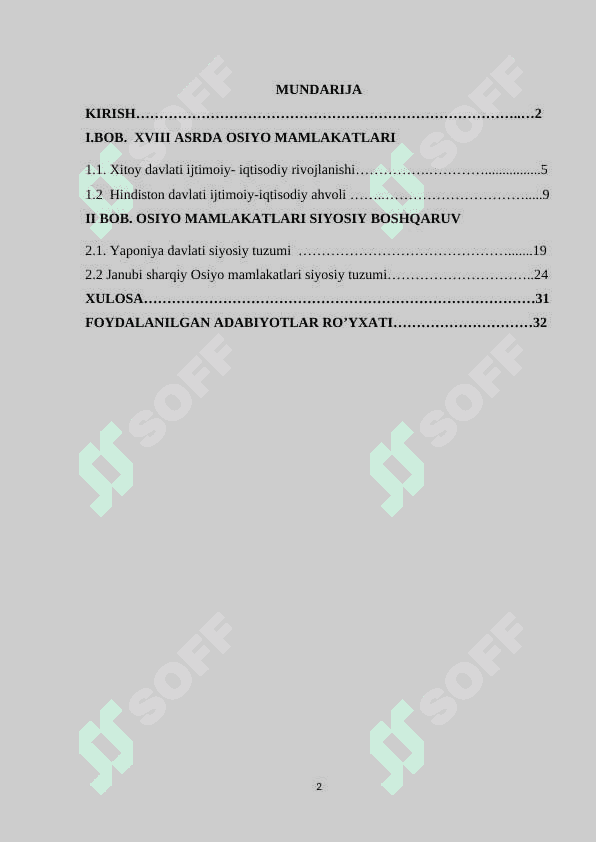 XVIII ASRLARDA OSIYO MAMLAKATLARI RIVOJLANISHINING ASOSIY XUSUSIYATLARI 2