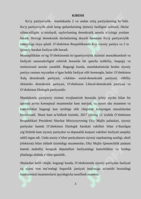 O’zbekistonda ko’ppartiyaviylik muhitining shakllanishi 2