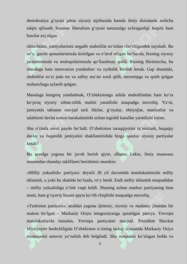 O’zbekistonda ko’ppartiyaviylik muhitining shakllanishi 5