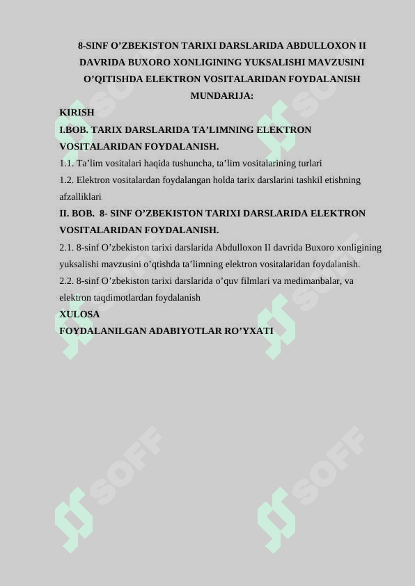 8-sinf O’zbekiston tarixi darslarida Abdulloxon II davrida Buxoro xonligining yuksalishi mavzusini o’qitishda elektron vositalaridan foydalanish 2