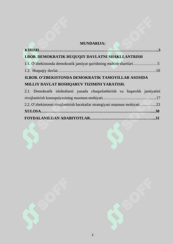 DEMOKRATIK HUQUQIY DAVLATNI SHAKLLANTRISH YO’LI. 2
