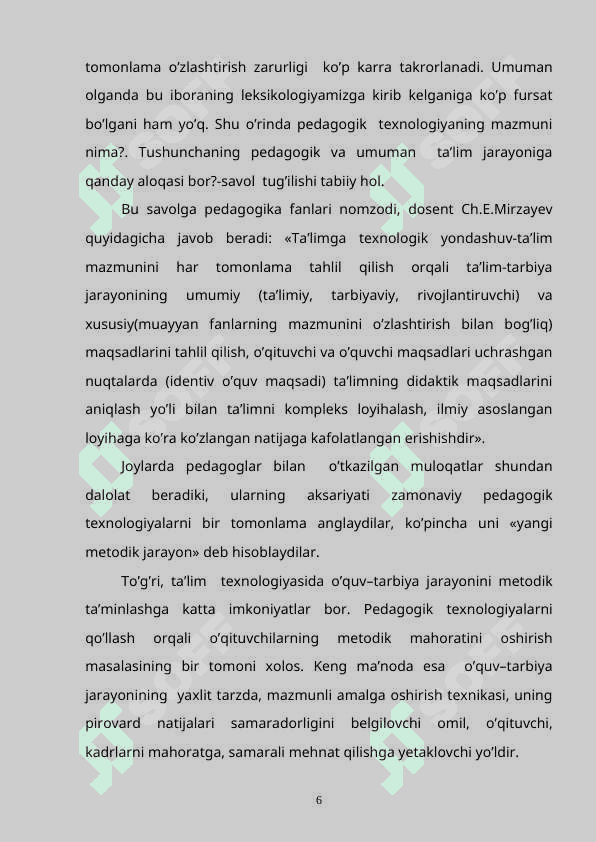 BOSHLANG’ICH TA’LIMDA QO’LLANILADIGAN PEDAGOGIK TEXNOLOGIYALAR VA ULARNING QO’LLANISHDAGI O’ZIGA XOSLIGI 6
