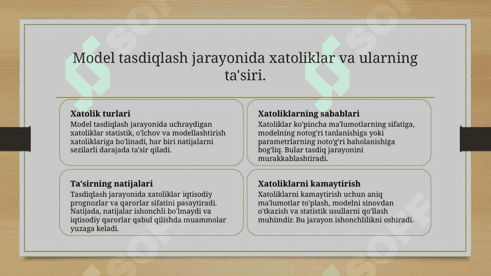 Ekonometrika modellarining ishonchliligi va ularning parametrlarining mohiyatliyligini baxolash 8