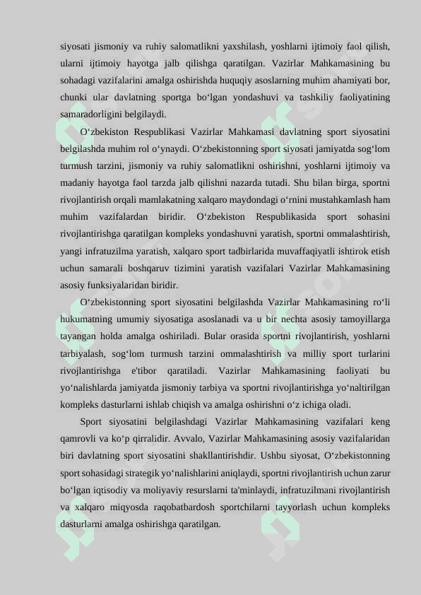 O‘ZBEKISTON RESPUBLIKASI VAZIRLAR MAHKAMASINING JISMONIY TARBIYA VA SPORT SOHASIDAGI VAKOLATLARI 4
