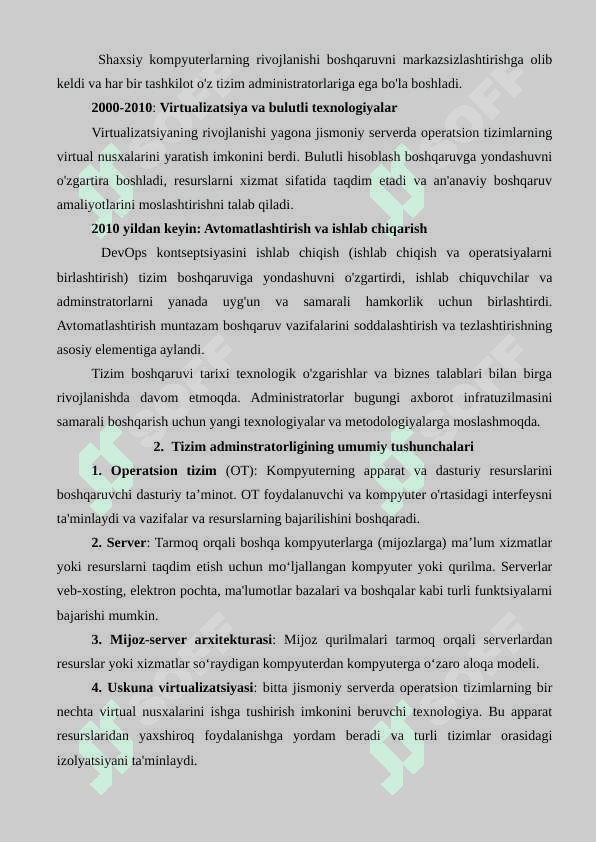 Tizim administratorligi va tizim adminstratorligi dasturlari bilan tanishish 2