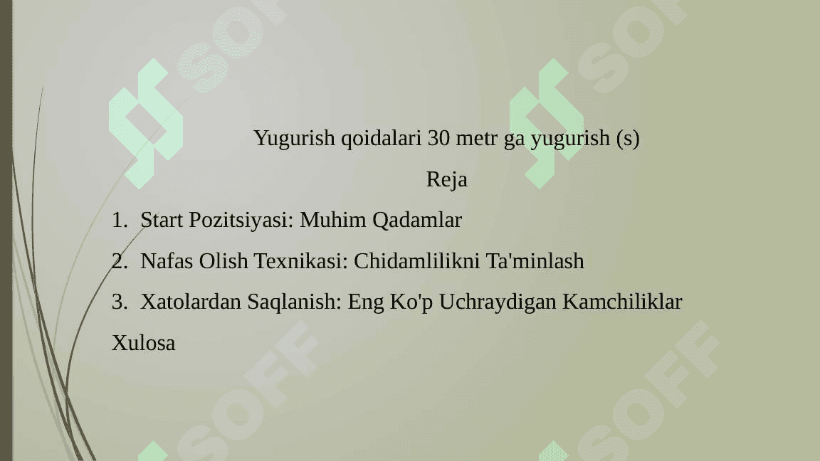 Yugurish qoidalari 30 metr ga yugurish (s) 2