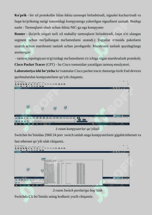 Cisco Packet Tracer  Lokal kompyuter tarmoqlari Ethernet texnologiyasi, Fast Ethernet texnologiyasi orqali tarmoqlarni yaratish 2