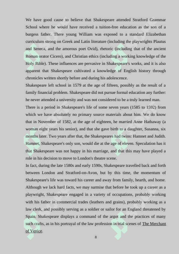 THE LIFE AND CREATIVE ACTIVITY OF WILLIAM SHAKESPEARE 8