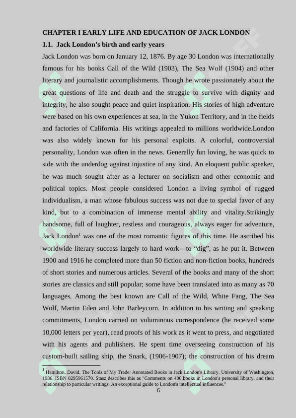 THE ROLE OF JACK LONDON IN THE LITERATURE  OF THE 20TH CENTURY. 6