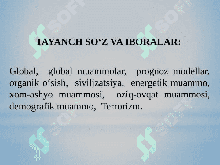 : GLOBAL JARAYONLAR VA BARQAROR TARAQQIYOT 2