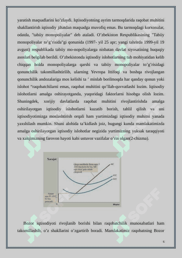 Monopolistik korxonaning narx siyosati va foydasini maksimallashtirish shartlari. 6