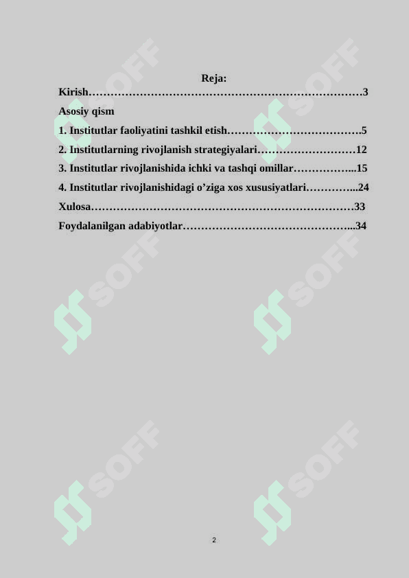 Mavzu: «Institutlar rivojlanishining o’ziga xos xususiyatlari». KURS ISHI 2