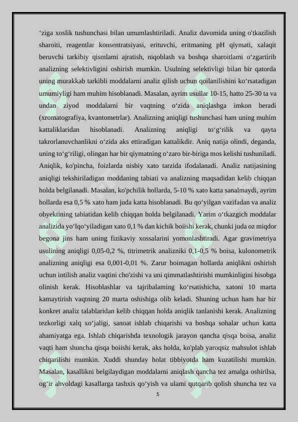 MIQDORIY ANALIZ.  NATIJALARNI  HISOBLASH 5