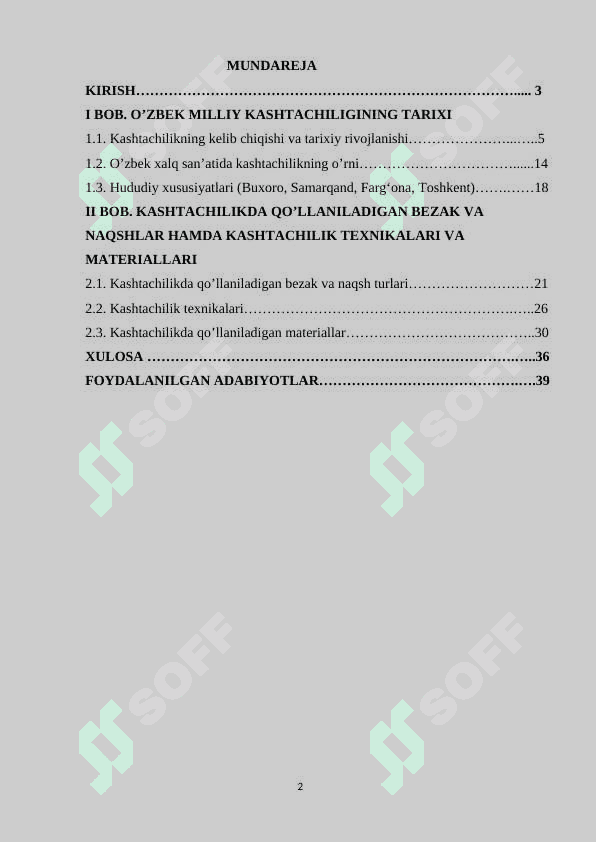 O'zbek milliy kashtachiligi tarixi kashtachilikda qo'llaniladigan bezak turlari. 2
