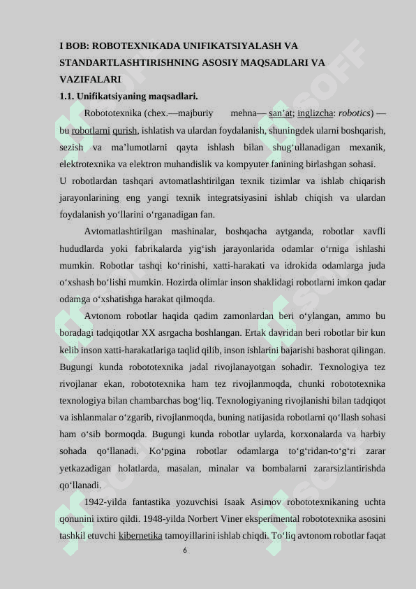 Robotexnikada unifikatsiyalash va standartlashtirish. 6