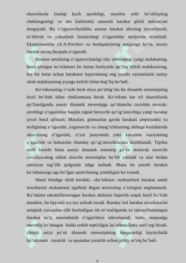 Harakat konikma va malakalari 8