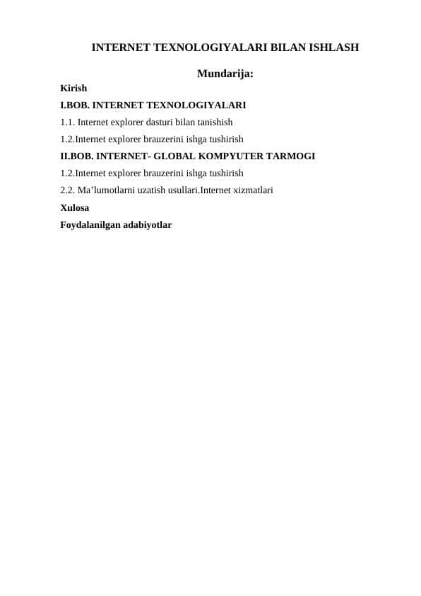 INTERNET TEXNOLOGIYALARI BILAN ISHLASH