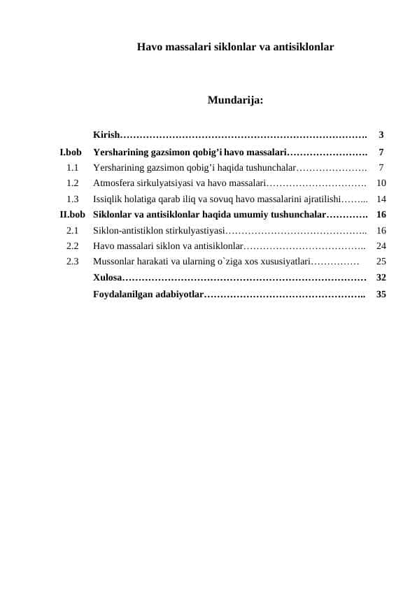 Havo massalari siklonlar va antisiklonlar