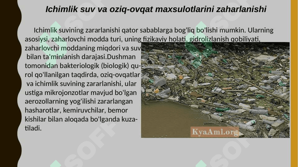 ZARARLANGAN SUV VA OZIQ OVQAT MAHSULOTLARINI MAXSUS ISHLOVDAN O`TKAZISH QAROR QABUL QILISH VA MAXSUS ISHLOVDAN O`TKAZISHNING TO`LIQLIGINI NAZORAT QILISH BO`YICHA VAZIYATLI MASALALAR YECHISH 2