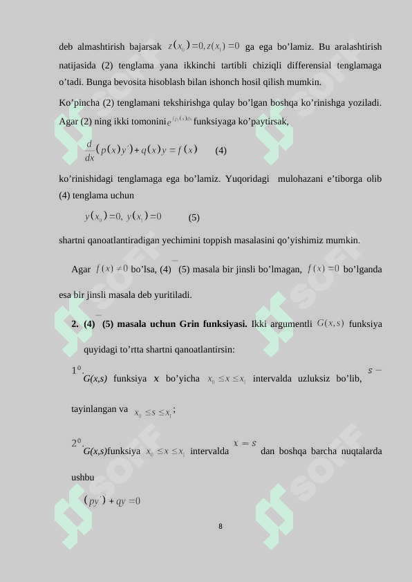 Ikki nuqtali chegaraviy masala. Grin funksiyasi1 8