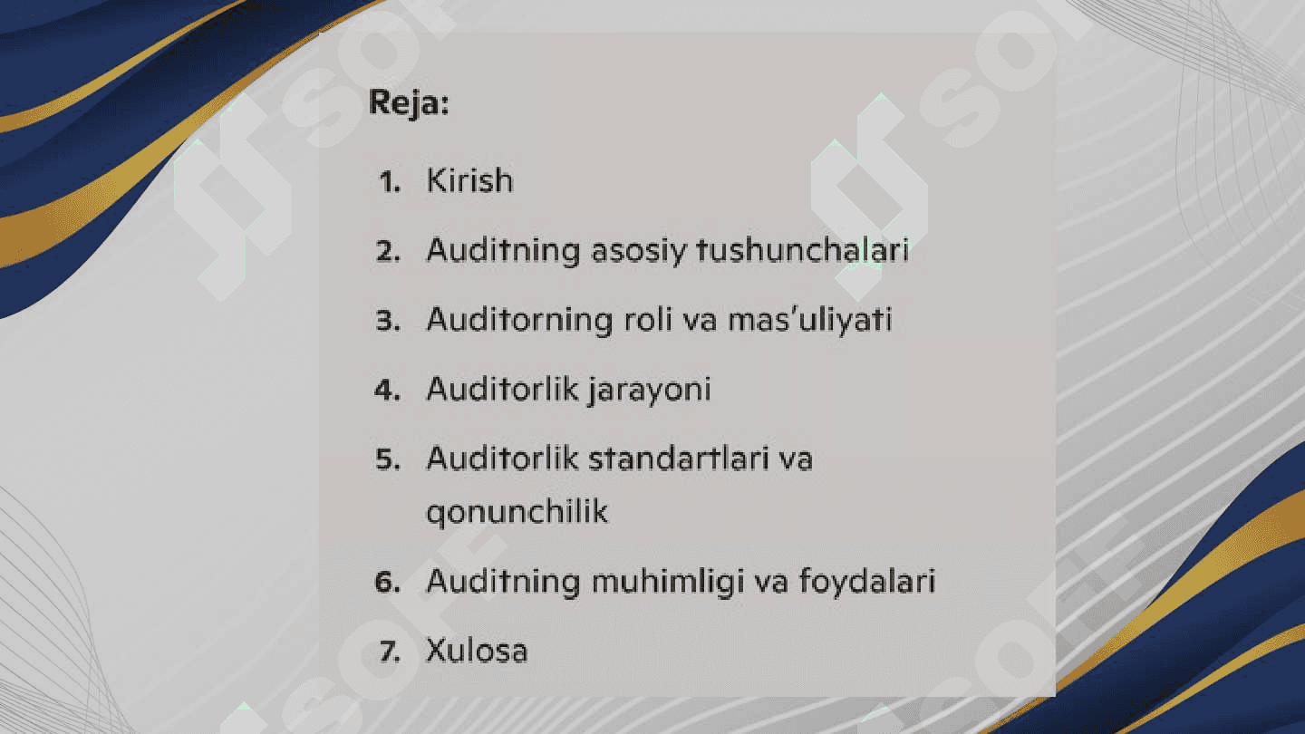 Auditga kirish mavzusida  Prezentatsiyasi 2