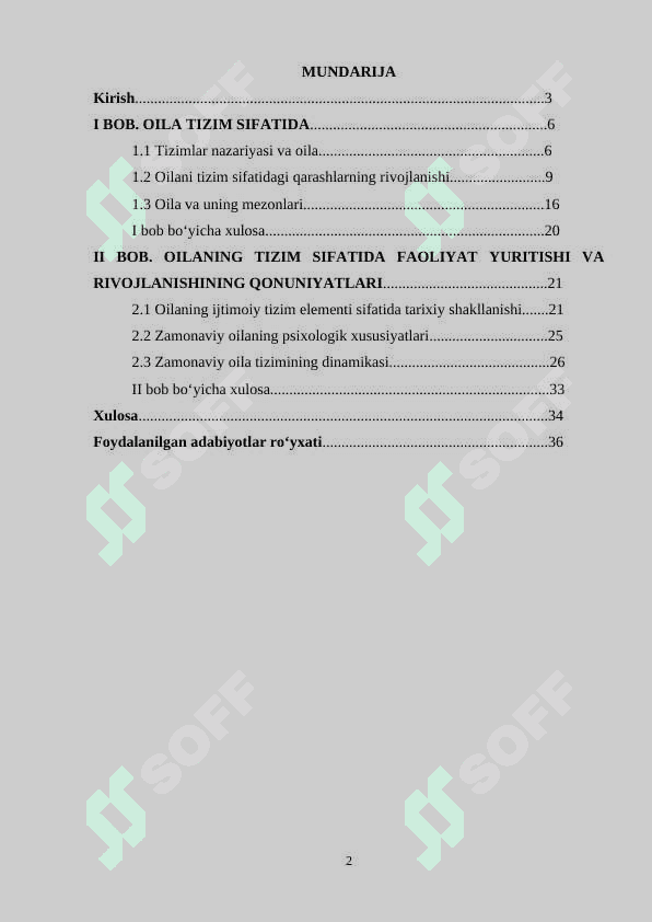 Oila ustalik bilan harakat qilish tizimi sifatida 2