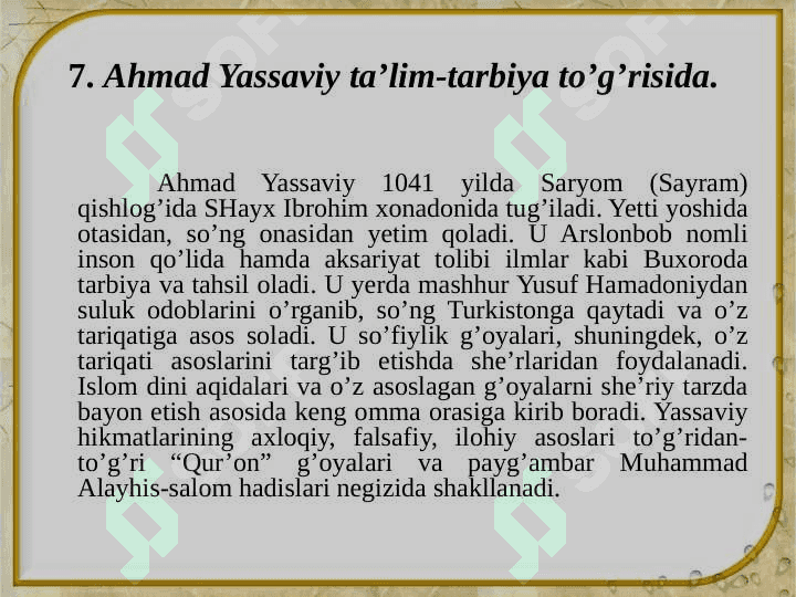 Ahmad Yassaviy pedagogik qarashlari 3