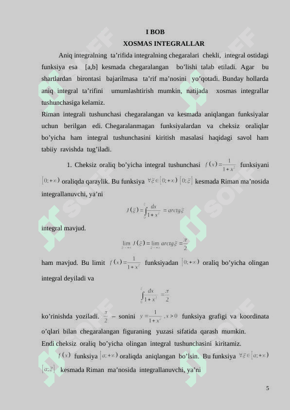 Ikkinchi tur xosmas integrallar 5