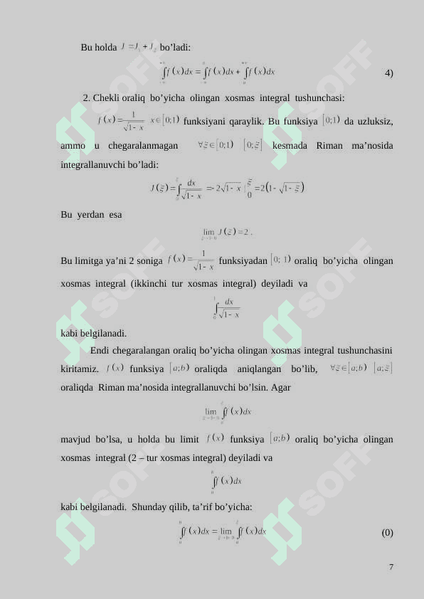 Ikkinchi tur xosmas integrallar 7