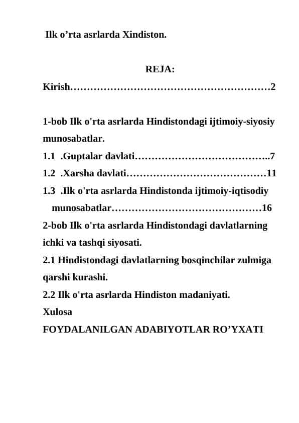 Ilk o’rta asrlarda Xindiston