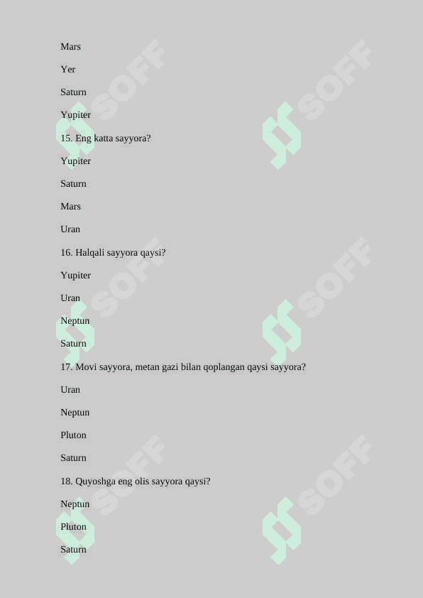 Tabiiy fanlar nazariyasidan testlar 4