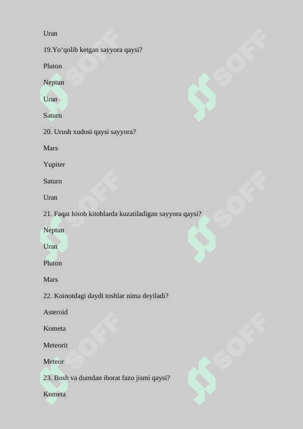 Tabiiy fanlar nazariyasidan testlar 5
