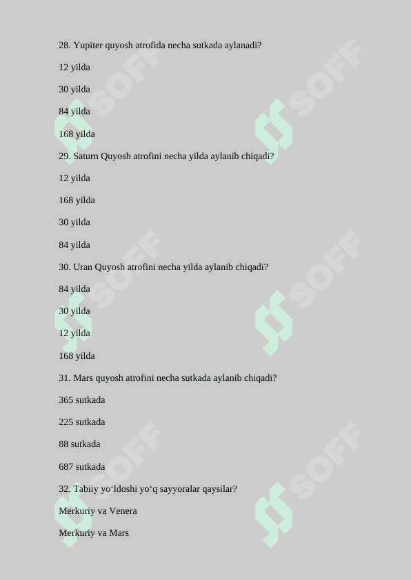 Tabiiy fanlar nazariyasidan testlar 7