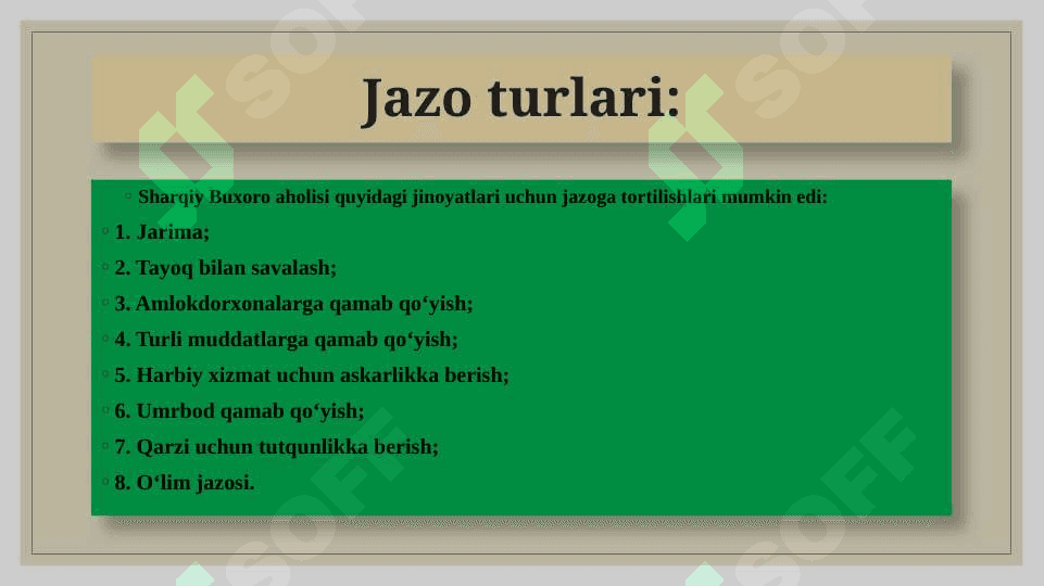 Sharqiy Buxoroda sudlov tizimi va qonunchilik, o‘qitish va sog‘liqni saqlash ishlari 7