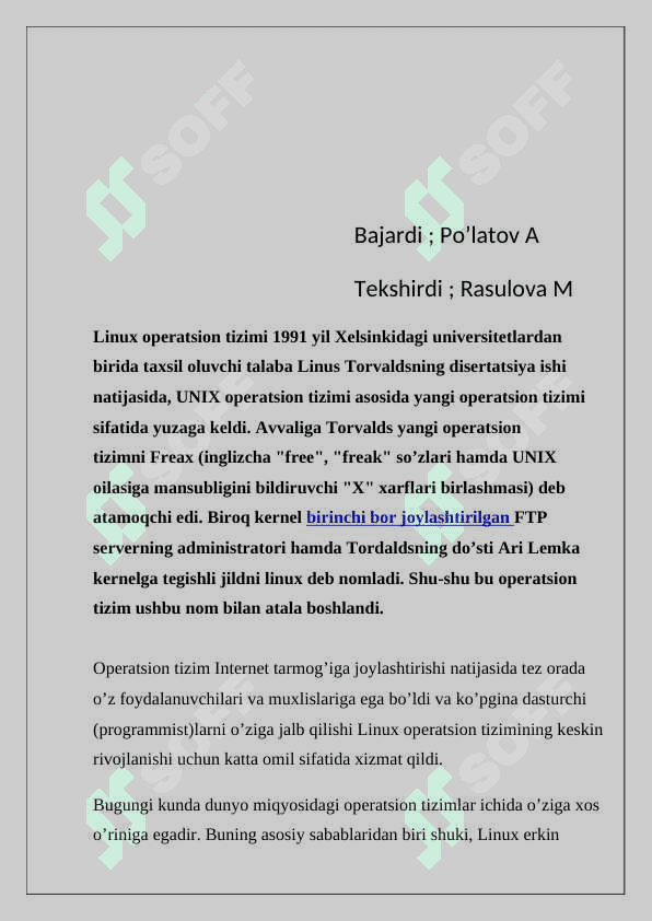 LUNIX operratsion tizmlarining rivojlanishi va ishlash prinsipi. 3