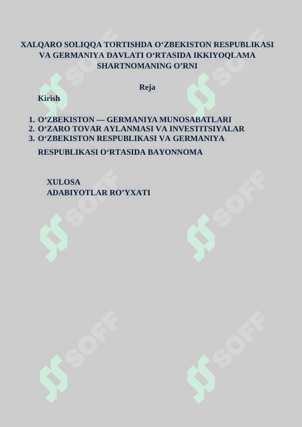 XALQARO SOLIQQA TORTISHDA O‘ZBEKISTON RESPUBLIKASI VA GERMANIYA DAVLATI O‘RTASIDA IKKIYOQLAMA SHARTNOMANING O’RNI 2
