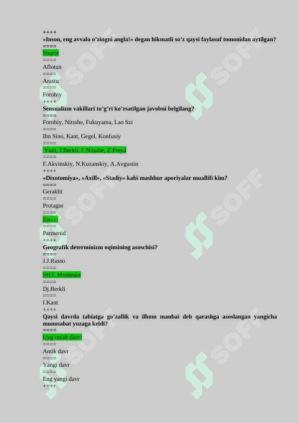 Falsafa yakuniy javoblari test javoblari bilan 5