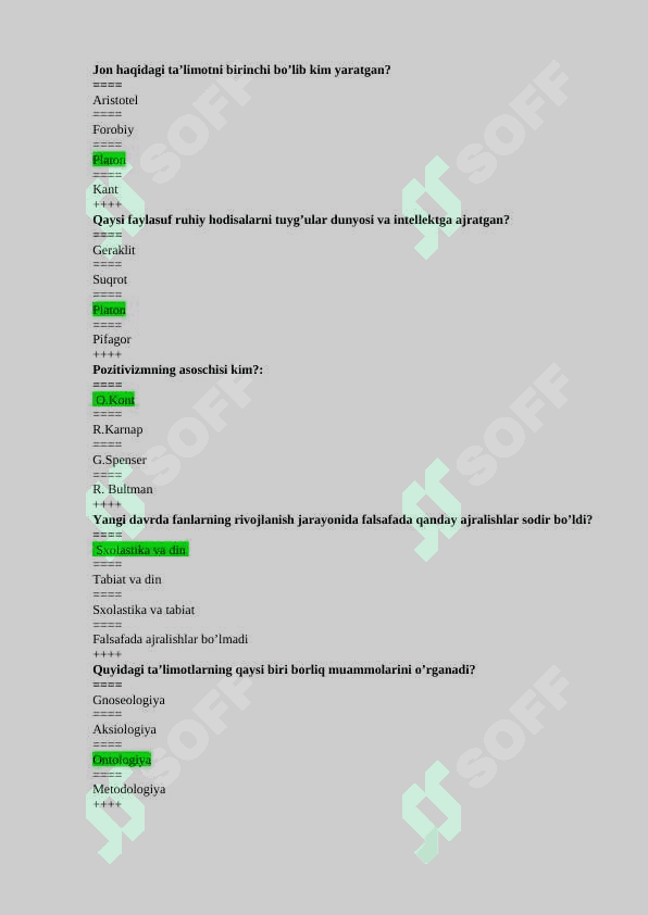 Falsafa yakuniy javoblari test javoblari bilan 6