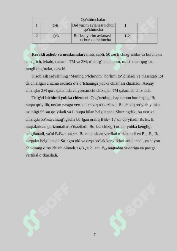 QIZ BOLALAR YUBKASI ASOS CHIZMASINI KONSTRUKSIYALASH VA MURAKKAB FASONDA MODELLASHTIRISH, MAKETLARNI TAYYORLASH, TEXNOLOGIK XARITA YARATISH 7