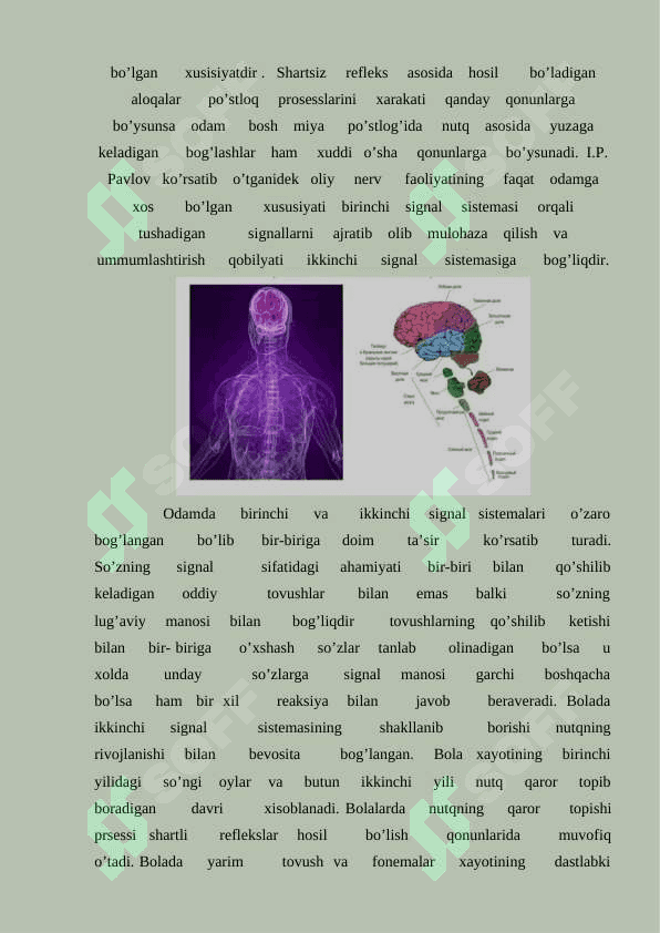 Oliy nerv faoliyati. Nerv sistemasining reflektor mexanizmi. Oliy nerv faoliyatining rivojlanish davrlari. 4
