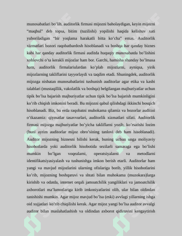 Auditorlik tekshiruvini rejalashtirish     mustaqil ish 4
