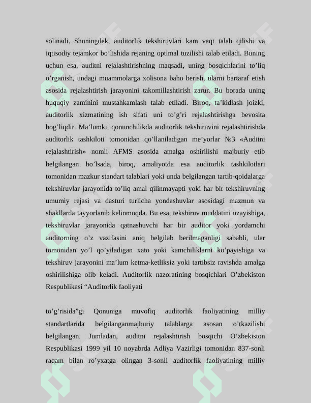 Auditorlik tekshiruvini rejalashtirish     mustaqil ish 7