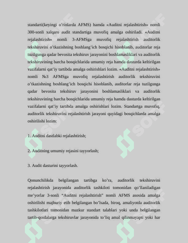 Auditorlik tekshiruvini rejalashtirish     mustaqil ish 8
