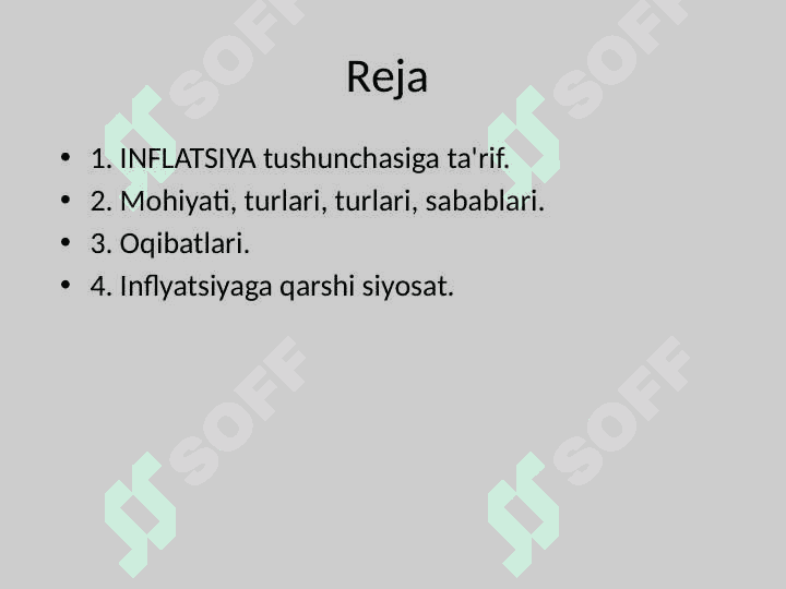 INFLATSIYA  (TURLARI, SABABLARI VA OQIBATLARI) slayd 40 list 2