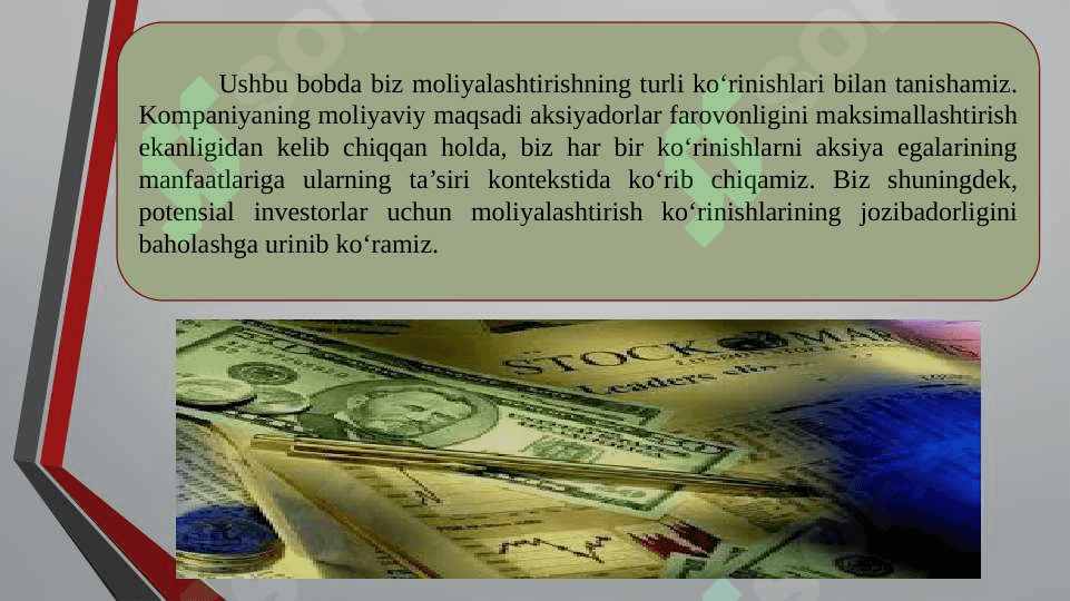UZOQ MUDDATLI MOLIYALASHTIRISH UCHUN MABLAG’LAR MANBALARI 4
